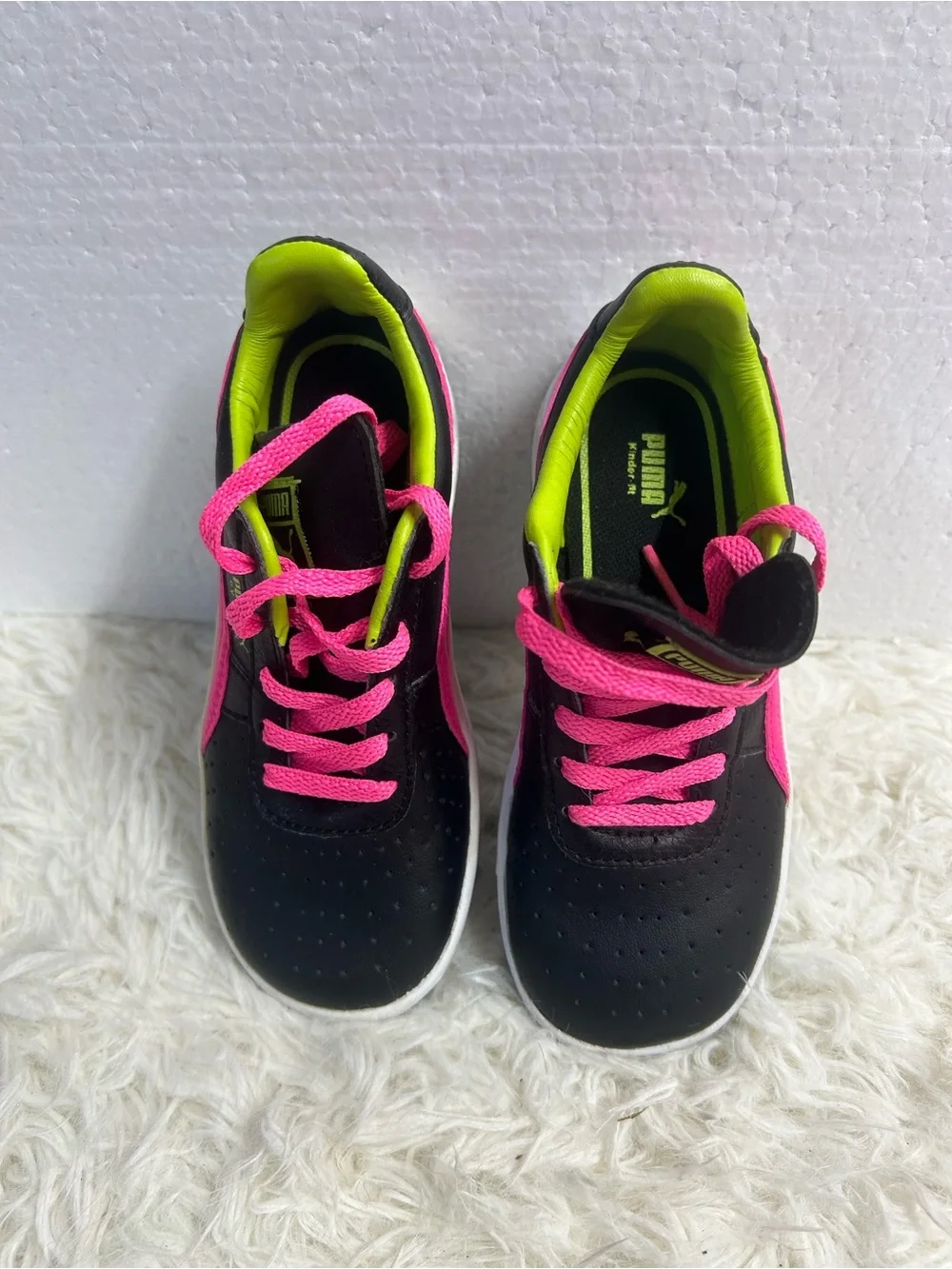 Puma Kids Black Sneakers with Neon Pink and Lime Accents